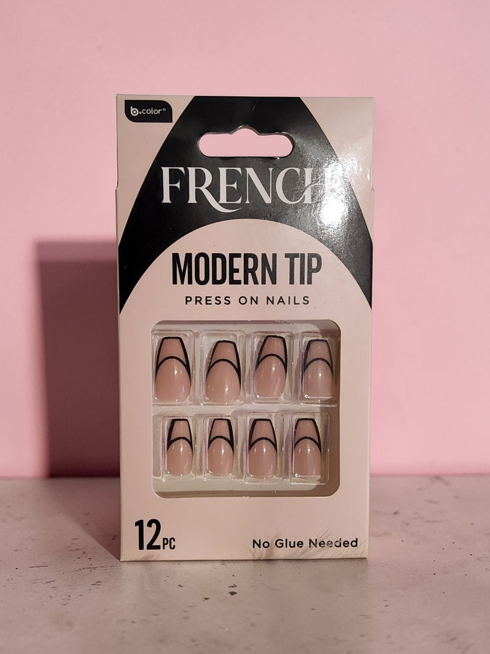 10 / $10 French Modern Tip Press-On Nails - Nude with Black Accent